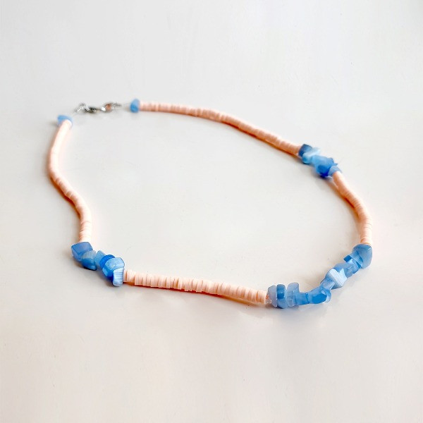 Handmade Necklace Polymer with Blue Gemstone